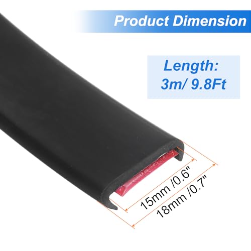Image of uxcell U-Shape Edge Banding, 9.8ft x 15mm TPE Self-Adhesive Veneer Edging, Plywood Edge Trim Flexible Furniture Edge Protector for Countertop Cabinet Shelf Restoration (Black)