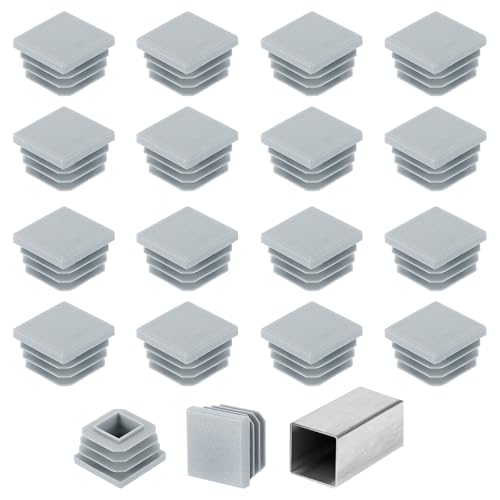 Image of uxcell 1 inch (25mm) Square Tubing End Caps, 32 Pcs Plastic Hole Plugs Insert End Cap for Metal Tubing Post Chair Leg Table Bookshelves Furniture, Grey