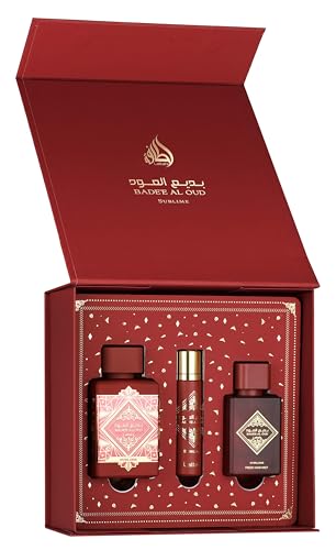Badee Al Oud Sublime by Lattafa Perfume Gift Set – 100ml Eau de Parfum, 12ml Travel Spray & 50ml Hair Mist | Fruity, Warm, Long-Lasting Arabic Fragrance for Men and Women
