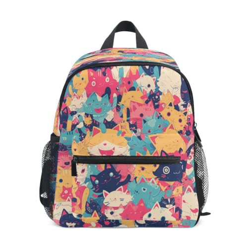 Sac d'école maternelle chats multicolores idéal pour les sorties de votre tout-petit