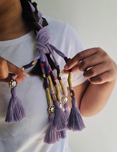 Image of Zippy Flora Handmade Boho Parandi / Paranda Traditional Hair Accessory for Women & Girls | Ethnic Braided Hair Tassels, Choti Hair Extension, Decorative Braid Jewelry for Festive & Wedding Hairstyles (Neelima Lavender)