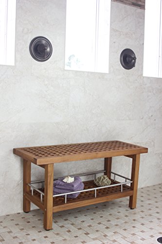 Aquateak Patented 36" Grate Teak & Stainless Shower Bench With Shelf #TOP6