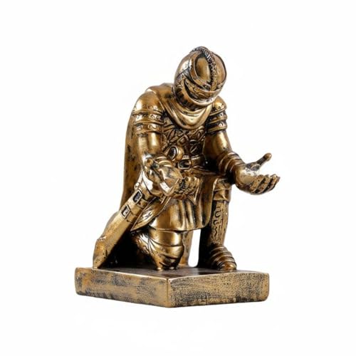 Image of KiBcsLic Kneeling Knight Figurine Pen Holder Multi-Functional Medieval Statue Pen Rest Original Design Fighter Statue Phone Stand for Manager, Men, Study Room, Bronze
