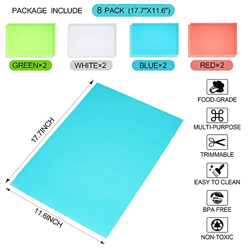 8 Pcs Refrigerator Liners Mats Washable, Refrigerator Mats Liner Waterproof Oilproof, Shinywear Fridge Liners For Shelves, Cover Pads For Freezer Glass Shelf Cupboard Cabinet Drawer (4 Color Mixed) #TOP1