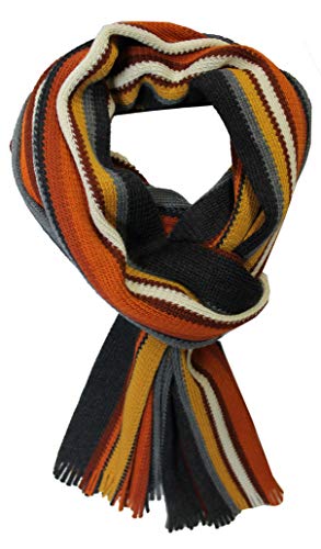 Bufanda de lana unisex a rayas multicolor naranja y gris en formato largo de 200 x 30 cm