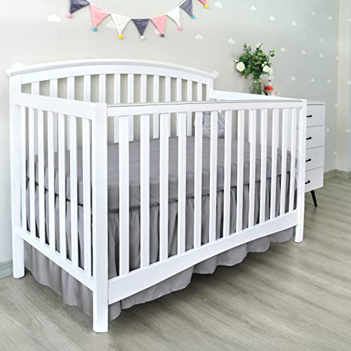Image of Crib Bed Skirt 14 inch Drop, Fits 28 inchx52 inch Crib, Adjustable, Grey | 4-Sided Design, Adjustable Elastic Straps, Soft Polyester, Fade & Shrink Resistant, Machine Washable, Fits Standard Cribs