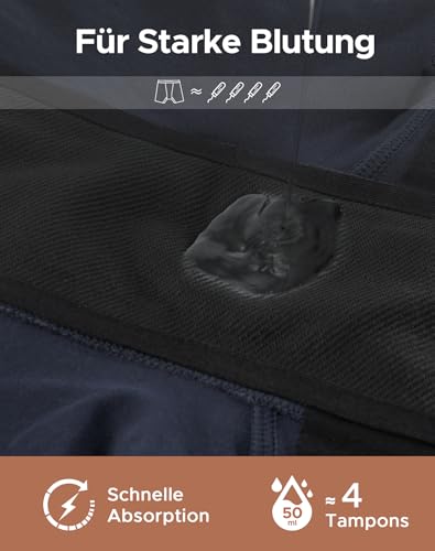 INNERSY Periodenunterwäsche Starke Blutung Boyshorts Panties Perioden Shorts Blau Inkontinenz Pants (42, 1 Blau)