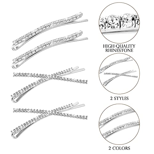12 Pieces Rhinestone Bobby Pins Decorative Fancy Crystal Hair Clips Shiny Metal X Shaped Barrettes Bling Diamond Wedding Bridal Shower Hair Accessories for Women Ladies Girls (Silver) - Image 5