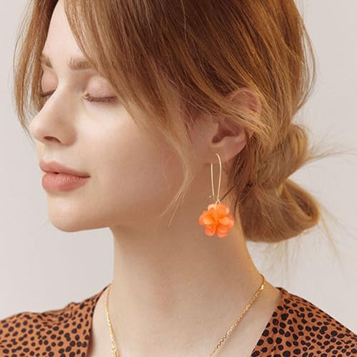 Just Follow Boho Flower Cluster Ball Dangle Drop Earrings for Women Statement Resin Floral Earrings Vacation Party Jewelry Gift (Orange) by Just Follow - Used condition - Image 2