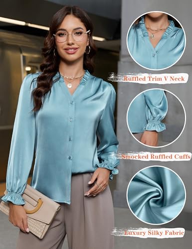 Blooming Jelly Womens Silk Button Down Shirts Dressy Business Casual Blouses Long Sleeve Fall Outifis 2025 Trendy3