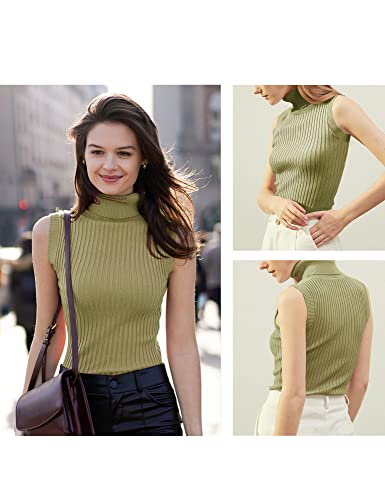 Image of v28 Women Sleeveless High Neck Turtleneck Stretchable Knit Sweater Top