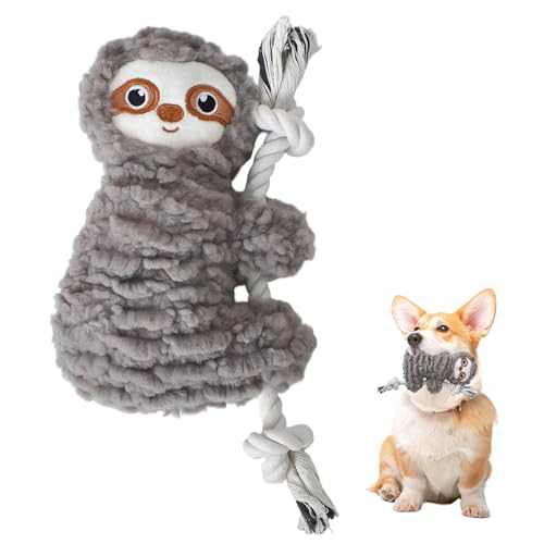 Luxvara Hundespielzeugs, Hundespielzeug Quietschend, Robustes Faultier-Hundespielzeug, Welpenspielzeug, Hunde Kuscheltier, Quietschendes Plüsch-Kauspielzeug für Mittelgroße Große Hunde, Grau