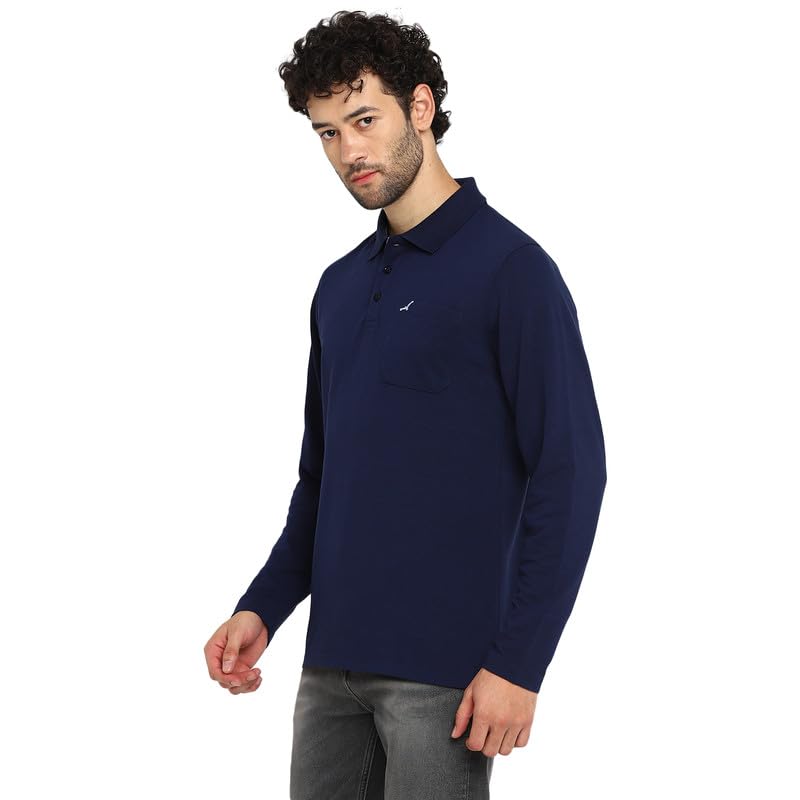 Image of AMERICAN CREW Men's Cotton-Poly Regular Full Sleeve Polo T-Shirt with Pocket