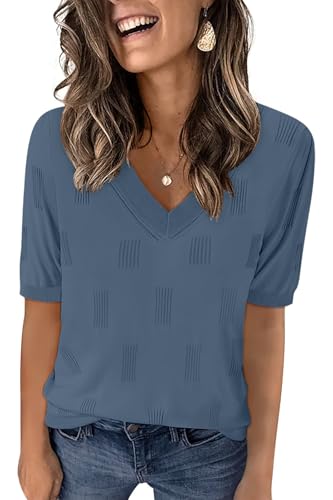 Image of Yincro Womens Short Sleeve Sweaters Fall Summer Tops V Neck Lightweight Knit Pullovers