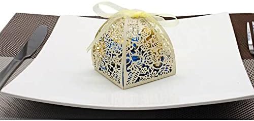 KPOSIYA Pack of 70 Laser Cut Rose Candy Boxes, Favor Boxes 2.5"x 2.5"x 3.1", Gift Boxes Bridal Shower Anniverary Birthday Party Wedding Favor (Beige) - Image 2