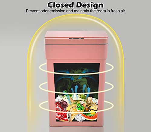 Ginmaon 13 Gallon Trash Can Automatic Kitchen Trash Can, Plastic Large Capacity Garbage Can Bathroom Rubbish Can With Lid, Smart Trash Can Waste Bin For Narrow Space, Pink #TOP5