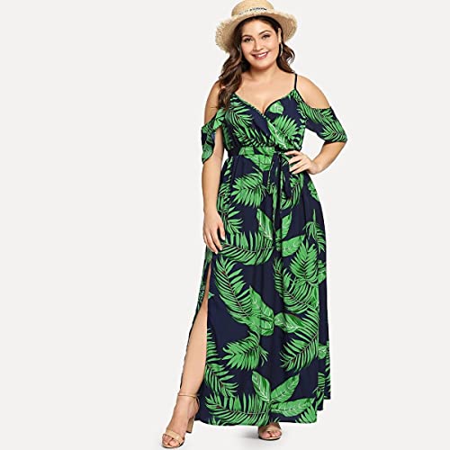 Milumia Women Plus Size Cold Shoulder Floral Maxi Bohemian Split Dress A Green #TOP2