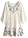 Doballa - Vestido de estilo bohemio, mini blusa, túnica de estilo mejicano, con bordado floral para mujer Beige beige XL