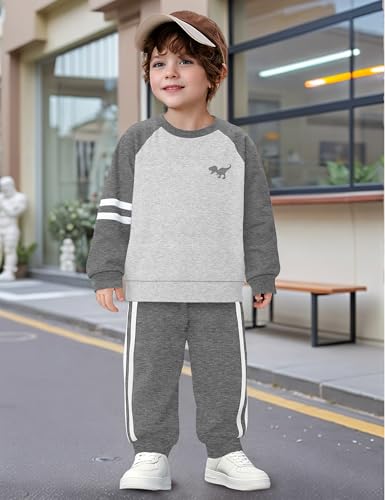 Toddler Boy Clothes Long Sleeve Dinosaur Color Block Pullover Tops+ Striped Sweatpants Fall Winter Outfits Sets3