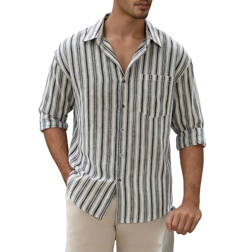 Chemises pour homme manches longues en mélange de coton blanc décontractée