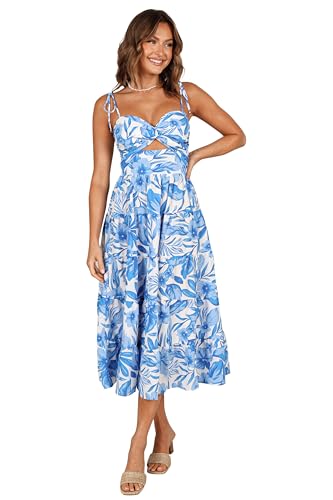 Petal & Pup Rose Midi Dress - Blue/White M