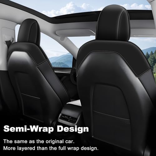 AOMSAZTO Car Seat Cover Fit for Tesla Model Y 2020 2024 - Half Surrounded Customized Seat Covers(Black with Red Stripe) - Image 5