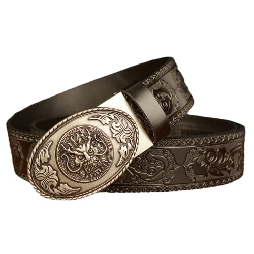 Black Leather Automatic Ratchet Belt - Sliding 3D Engraved Buckle, Adjustable For Work, Business & Casual3