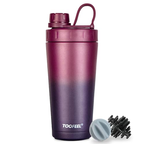 Image of TOOFEEL Stainless Steel Shaker Bottle - 20 oz Double Walled Insulated Protein Shaker Cup, Keeps Cold /Hot for Gym Workout