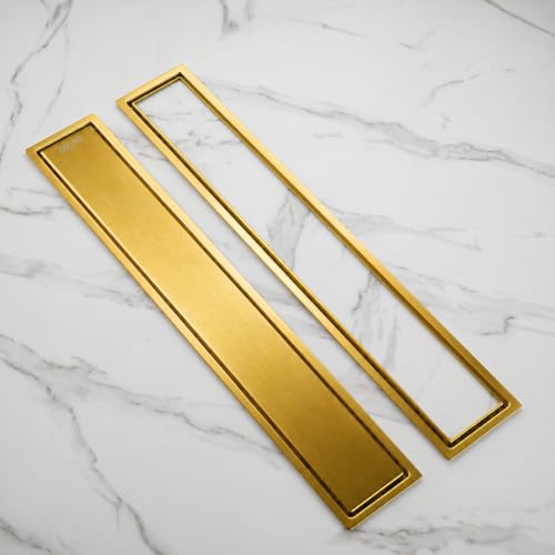 Image of Tapsa Tile Insert Floor Drain | 304 Stainless Steel | Invisible Shower Drain Channel | Shower Drain Channel | Water Drain Channel | with Cockroach Trap. (24X4, Gold Tile Insert Floor Drain 20 mm)