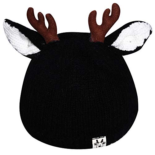 EDITHA Warm Beanie Cute Reindeer Antlers Baby Hat Crochet Knitted Hat for Toddler Girls Boys Black
