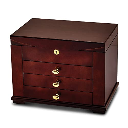 Diamond2Deal Matte Cherry Finish Poplar Veneer Jewelry Chest Side Doors