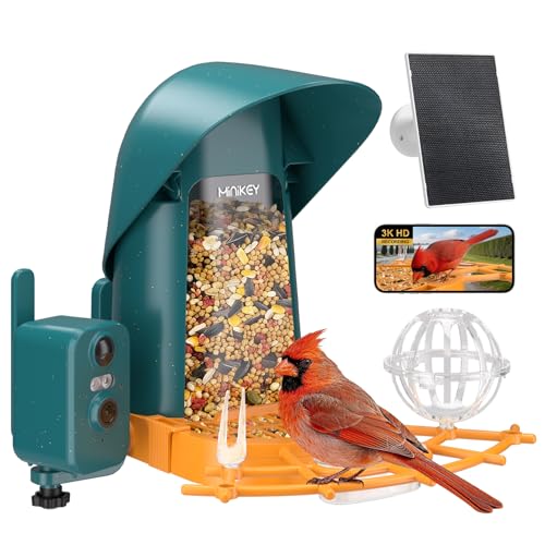 Minikey Smart Bird Feeder with Camera Outdoor Birdhouse 4MP Ultra HD & AI Identify 11000+ Species 2L Large Capacity Solar Powered with App Arrived Alerts Ideal Bird House Gifts for Mom Dad