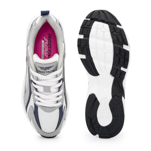 Image of Red Tape Women's Sneakers White Grey Mesh Pu Round Lace-Up Responsive Sole