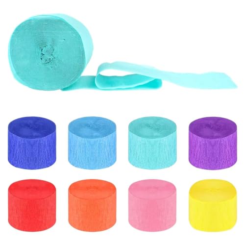 8 Rollos Serpentinas de Papel Crepé, 4,5cmx25m Rolls Crespón, Crepé Artesanía Colores, Papel Crepe Multicolor,Paquete de Serpentinas de Fiesta para Bodas, Carnaval, Celebraciones, Proyectos Creativos