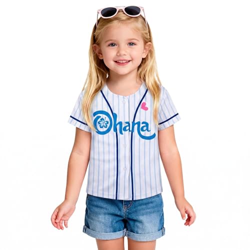 Image of Hawaiian Baseball Jersey for Toddler Girls Summer Vacation Theme Park Outfit Short Sleeve Button Down Shirt