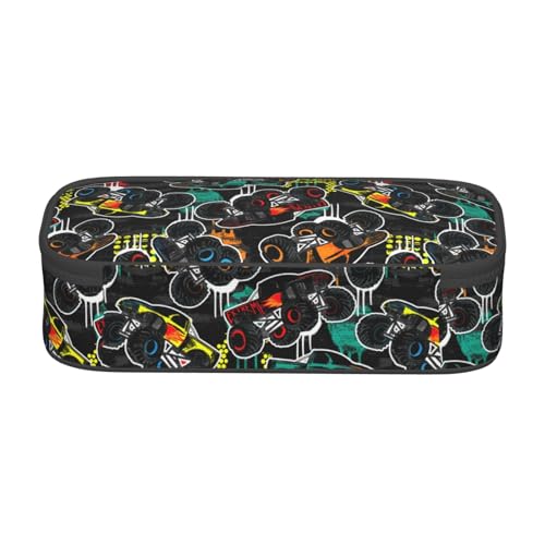 Image of Cartoon Truck Cool Monster Pencil Case Big Capacity Storage Pencil Pouch Stationery Bags With Zipper Portable Pen Holder Box Organizer For Boys Kids Student College School Office Supplies