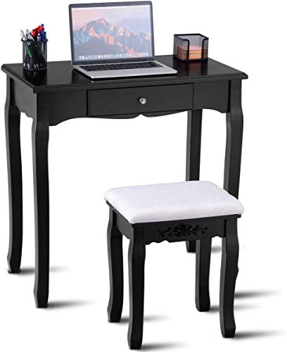 Muebles de dormitorio multifunción en madera negra con espejo y taburete MU 5