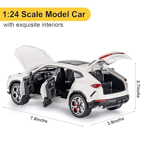 Image of Compatible for 1:24 Lamborghini Urus Car Model, Diecast Pull Back Car Toy car, Doors Open, Light and Sound, Boys Toys Kids Adults Gifts -White
