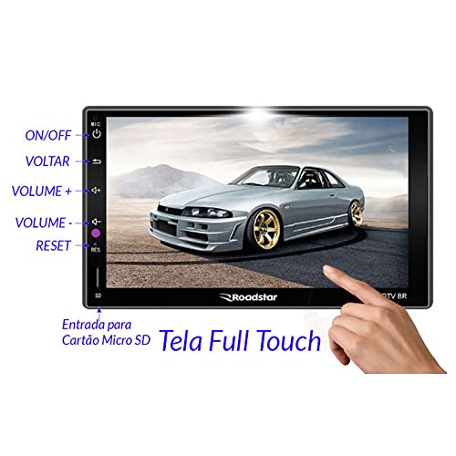 Multimídia MP5 2 din 7 pol Espelhamento Android e iOS Bluetooth/Radio/USB/Micro SD Tela Full Touch R