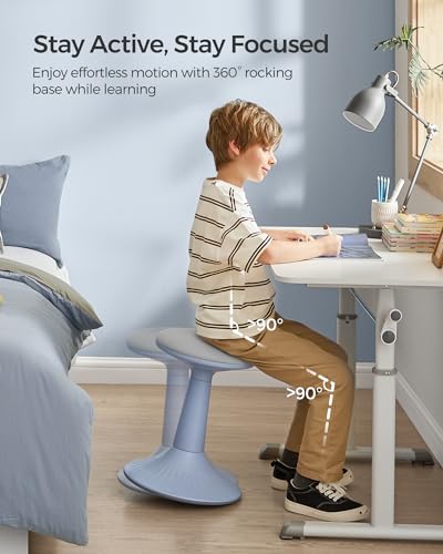 Image of SONGMICS Kids Wobble Chair 6-12Y, Active Sitting Stool with Focus Support, 18.1 inch Height 154 lb Capacity, Anti-Slip Base Tool-Free Assembly, Pale Blue and Dove Gray UOSC010Q01