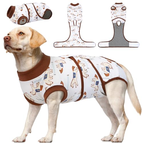 Kuoser Dog Recovery Suit for Post-Surgery Care, Spay Neuter Bodysuit for Female & Male Dogs, Anti-Licking Surgical Onesie, Snug Fit for Abdominal Wound Protection & Skin Healing, BrownPony X