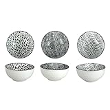 10 Strawberry Street Embossed Pad Print 6.5' Cereal Bowls, Set of 6, Black/White