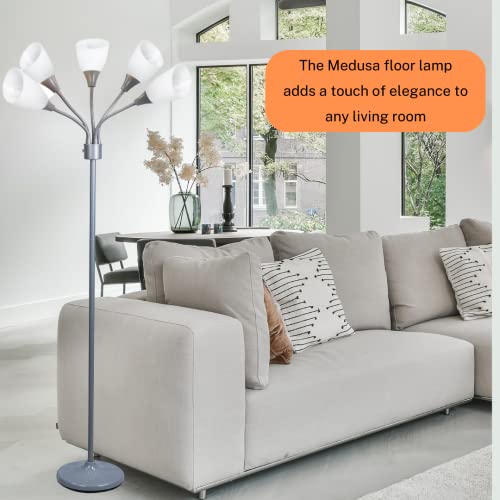 Lightaccents Modern Multi Head Floor Lamp - Medusa 5 Light Standing Lamp Tall Bedroom Lamp With 5 Positionable Bright Acrylic White Shades With 3-Light Mode Switch(Silver) #TOP2