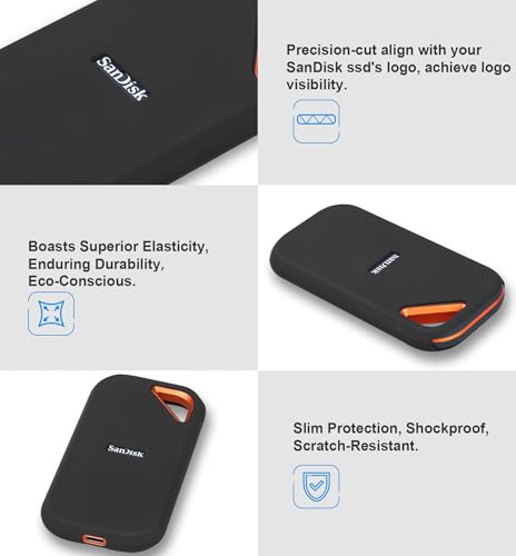 Image of Lacdo Protective Silicon Cover Case for San Disk Extreme Pro Portable External SSD 500GB 1TB 2TB 4TB 8TB USB-C Solid State Drive Silicon Skin Sleeve Shockproof Travel Pouch Storage Bag, Black