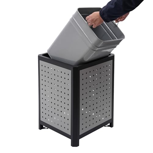 Modern 38-Gallon Heavy Duty Outdoor Trash Can with Ashtray - Durable Patio & Poolside Garbage Container - Stylish Waste Bin for Deck, Office & Outdoor Spaces