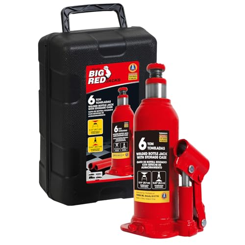 Big RED T90613-1 Torin Hydraulic Welded Bottle Jack with Carrying Case, 6 Ton (12,000 lb) Capacity, Red