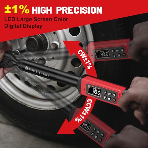SUERCUP 1/2-inch Digital Torque Wrench(3.8-250.8Ft.Lb/5.1-340Nm) ±1% Accuracy Digital Torque Wrench with Vibration, Buzzer,LED Notification and Five Units of Measure, for Car,Motorcycle Repair, DIY - Thumbnail 5