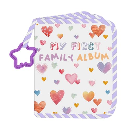 Image of Baby Photo Album, My First Family Soft Photo Album For Baby, Raining Hearts Babies Cloth Photo Book Memory Keepsake Shower, First Year Babies Gift Pictures Holds for Newborn Toddler Kids 5.5x7inches