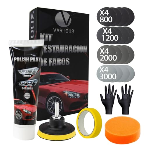 Kit de restauración de Faros de Automóviles pulir Faros Coche para Restaurar Faros Turbios, Restaurador de Faros amarillentos o Desgastados