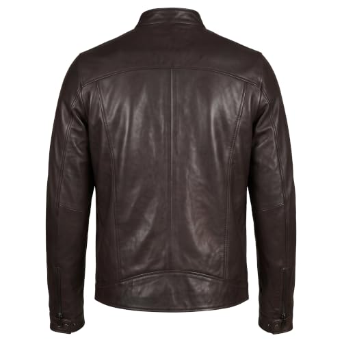 Image of Men Cafe Racer Motorcycle Style Solid Leather Jacket Slim Fit Motorcycle Brown Cafe Racer Leather Jacket